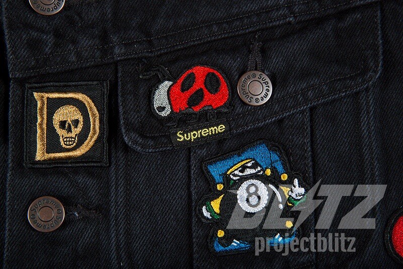 SS18 SUPREME PATCHES DENIM TRUCKER JACKET BLACK SIZE M MEDIUM 2018