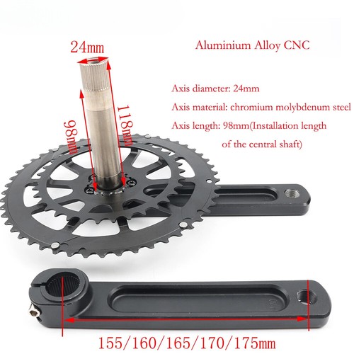  Road Bike Crankset 155-175mm Crank 50-34T/52-36T/53-39T Double Chainring  - Picture 5 of 26