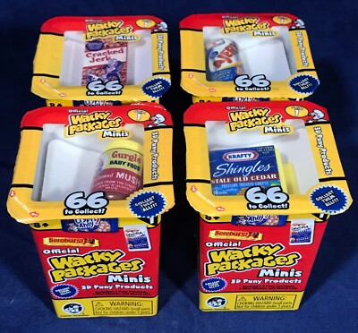 4 Official WACKY PACKAGES MINIS LOT 20 3D Puny Products UNOPENED CAPSULES Topps