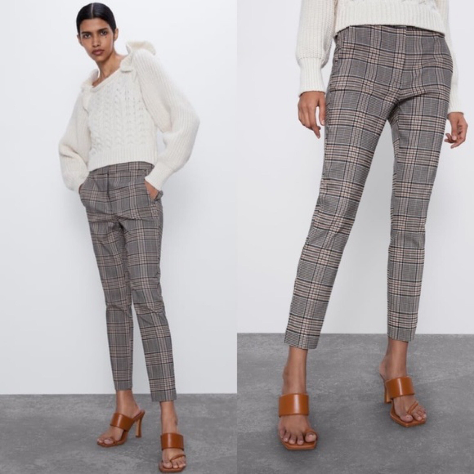 Zara Womens SZ 31 Brown Plaid Slim Leg High Rise Trouser Pants | eBay