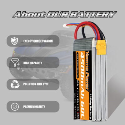 Youme Model Power 2-Pack 22.2V 6S 4500mAh 60C LiPo Battery With XT90 – For RC Helicopter, Airplane, Car, Truck