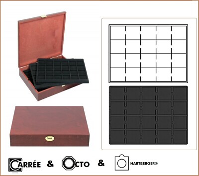 LINDNER-S2495-S2122CE-Holz-Münzkassette-100x50mm-Für-100-Quadrum-Münzkapseln