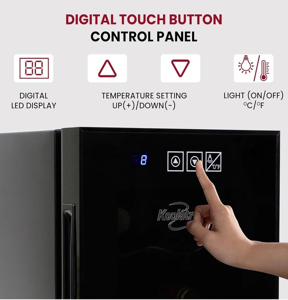 Nevera de vino Koolatron - Enfriador de vino, gabinete de 6 botellas para champán, rojo y blanco Foto 4 de 4