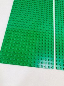Lego Vintage Green Thin Base Plates 16X32 Lot Of 2 #6080 #375 Some Color Fade