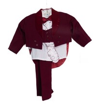 Boys Size 2T Burgundy Tuxedo Set W/ Tailcoat Satin Bowtie  Ruffle Shirt Formal