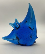 Vintage Blown Blue Art Glass Angelfish Figurine Controlled Bubbles 5 Fish