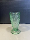 Tiara Sandwich Green Depression Glass Tumbler Chantilly Footed Iced Tea