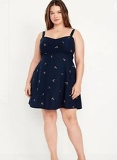 Old Navy Fit N Flare Cherry Accent Navy Short Mini Sundress - XL