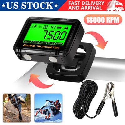 Digital Inductive Tachometer RPM Hour Meter 18000 RPM Max Recall IP68 Waterproof