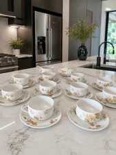 Haviland Limoges France Tea Set 22 Pc Autumn Leaf Cups Saucers Sugar Creamer