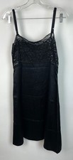 Vintage 60s Black Silk Lace Lingerie Nightgown Slip Dress S/M 34" Bust