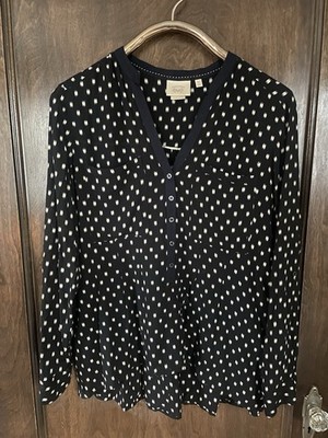 Anthropologie Vanessa Virginia Black Beige Brush Polka Dot Tunic Top Size 12 L