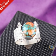 Valentines Deal 925 Sterling Silver Oval Natural Spiny Oyster Band Ring Jewelry
