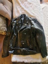 Diamond Plate Buffalo Leather Moto Biker Jacket Men  s XL Patchwork Broken-In
