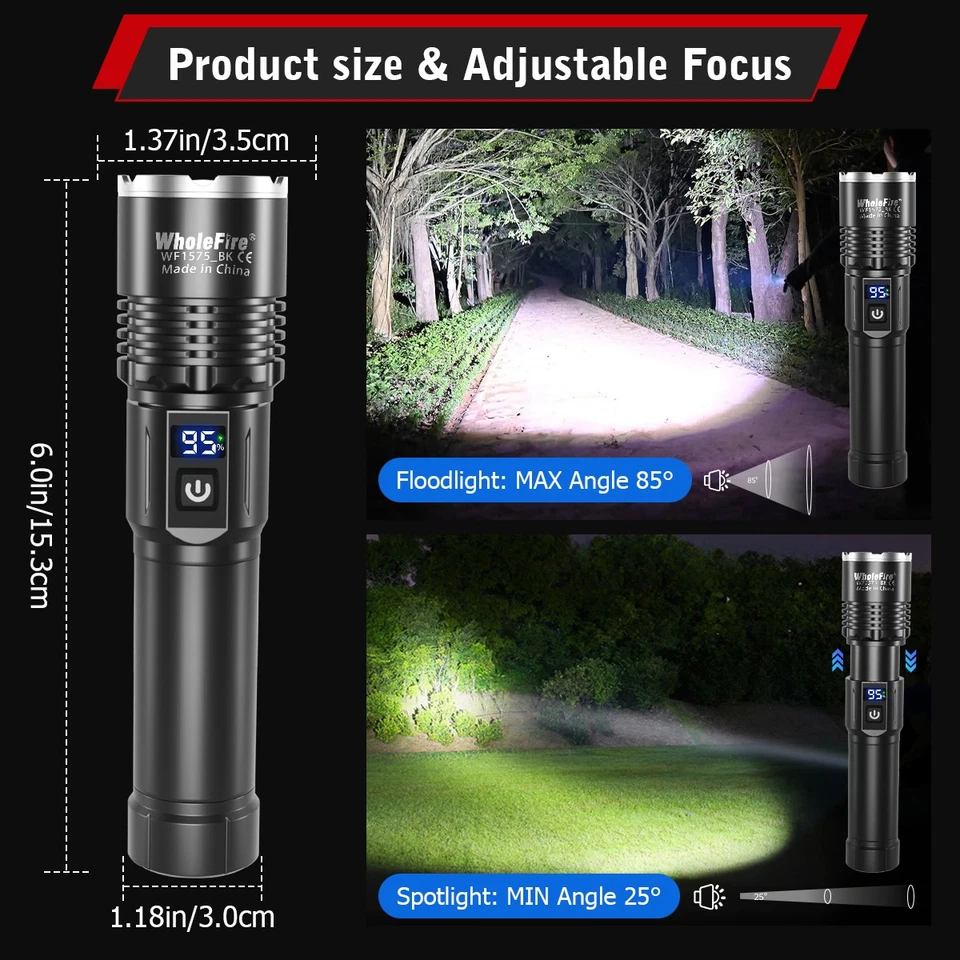 2PC Super Bright LED Flashlight Rechargeable Tactical Powerful Flashlights Torch - Image 4 of 4