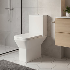 Square Close Coupled Toilet Rimless Soft|Close Seat White Modern Bathroom WC