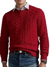 Polo Ralph Lauren Men's Red Cable Knit Cotton Pony Logo Sweater Big  Tall XXL