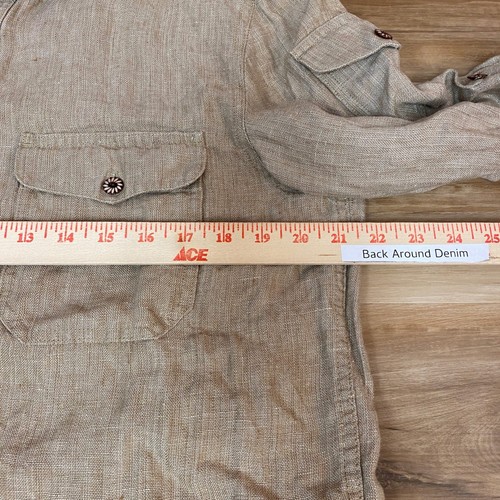 Territory Ahead Safari Shirt Mens Medium Casual Linen Shirt Button Up Khaki Tan - Picture 8 of 10