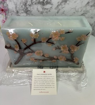 Red Envelope 3'' x 6'' x 9  Cherry Blossom Skies 2 Wick Candle Unscented NIB