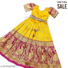 South Indian Silk Traditional Party Wear Gown For Girls Kids Onam Dress for Girl