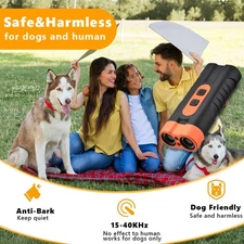 Dual Core Ultrasonic Dog Repeller Anti-Barking Device Humane Trainer Flashlights