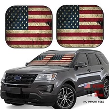 Foldable American Flag Windshield Sun Shade - 2pcs Car - One Size
