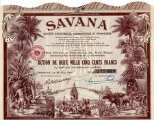 SAVANA Soc. Industrielle, Commericiale et Finaciere, Bordeaux, 1952 + Coupons