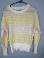 FRNCH Paris Sweater Womens Small Yellow Pink White Chevron Knit Pullover Soft