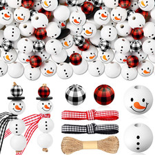 180 Piece DIY Christmas Snowman Wooden Bead Crafts Christmas DIY Ornaments Red B