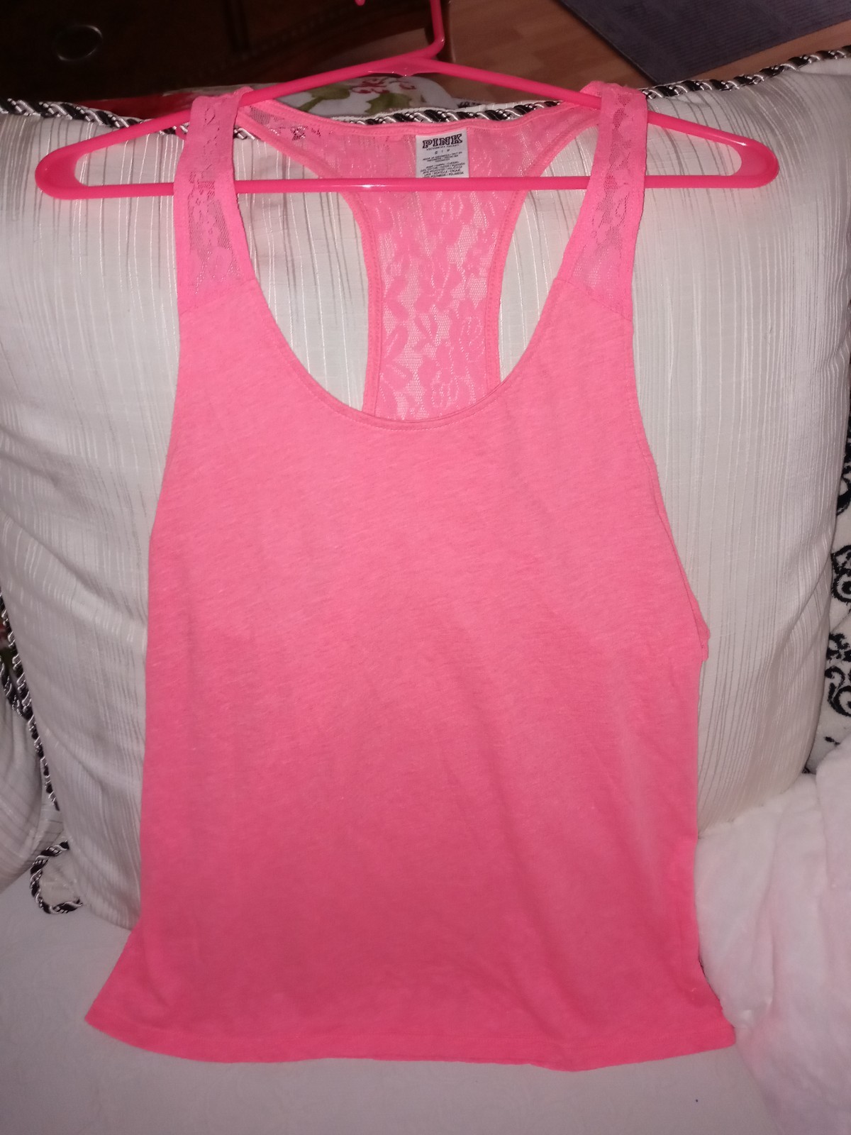 Victoria’s Secret PINK Tank Top Size S Y2K Neon Pink Lace Back Vintage
