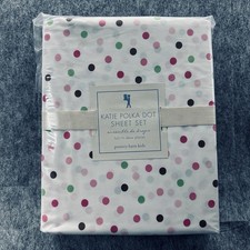 Pottery Barn Kids FULL Sheet Set Katie Pink Green Polka Dot NEW