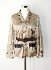 DEBBIE SHUCHAT Jacket Gold Belted Y2K Avant Garde Ladies Sz. 12 Statement Coat *