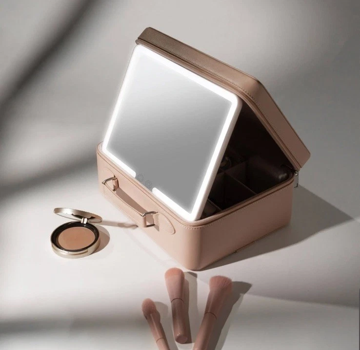 Vanity Planet Travel Makeup Case Baia Hard Shell Storage Organizer LED Mirror