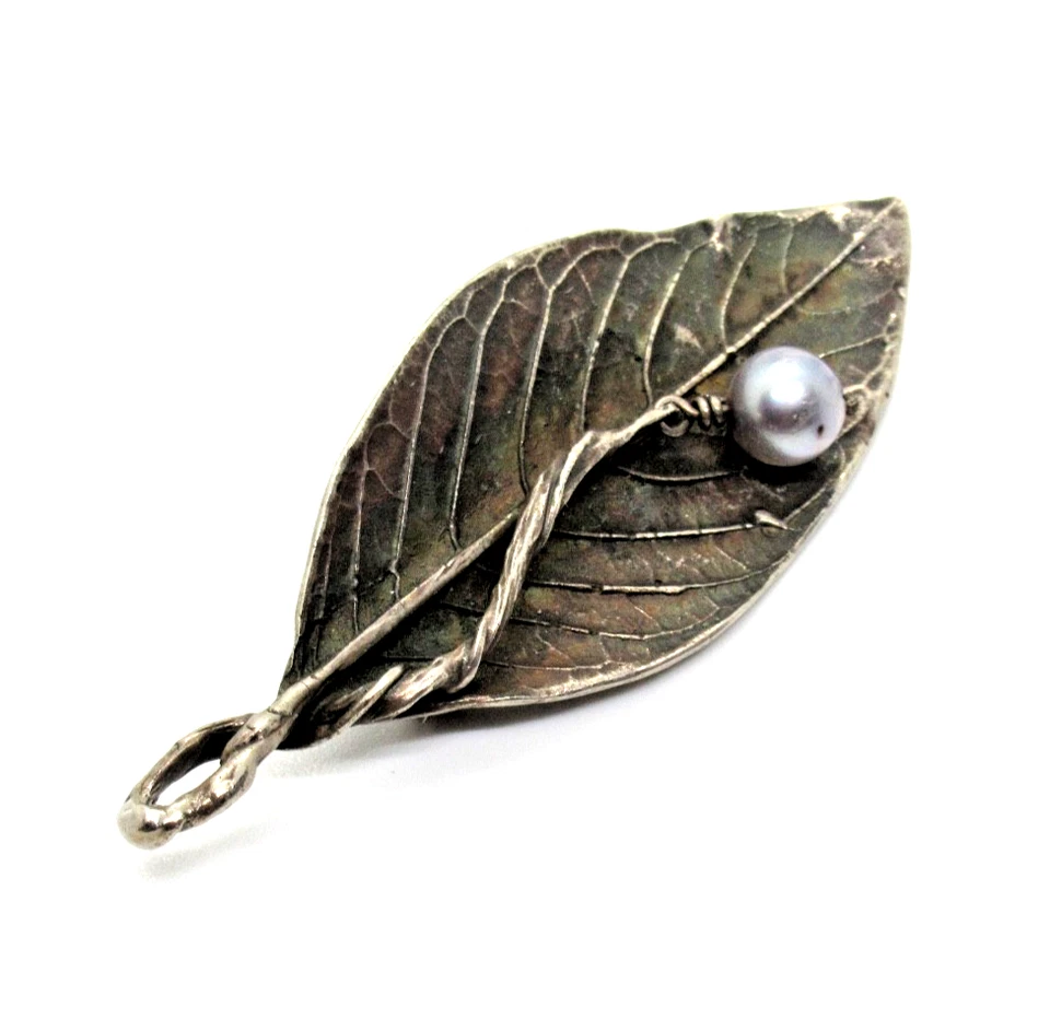 Vintage XL Anhänger Brosche EHINGER SCHWARZ Perle 925 Silber Handarbeit 80s Top - Bild 2 von 4