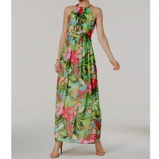 NWT Nine West Tropical Floral Halter Maxi Dress Womens Size 12
