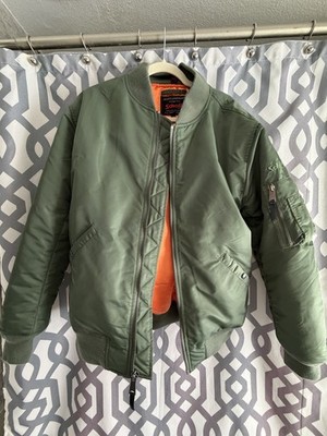 Schott Men's Full Zip Green Nylon Flight Bomber Jacket Size Large