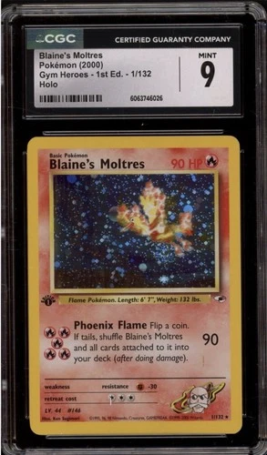 2000 Pokémon Blaine's Moltres Gym Heroes Holo First Edition 1/132 CGC 9