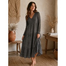 CHRISTY DAWN Aimee Dress long sleeve Puff in Navy Cream micro gingham