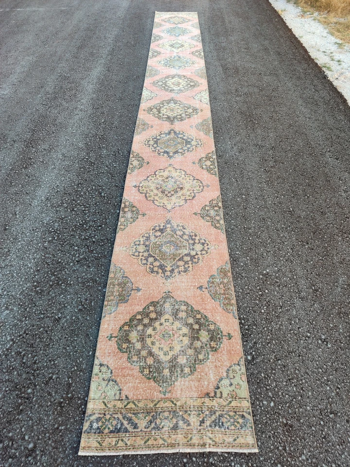 Alfombra de corredor de 20 pies extra larga, corredor 3x20 turca vintage Oushak, alfombra Heriz lana Foto 2 de 4
