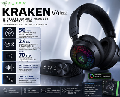 Razer Kraken V4 Pro - Over Ear Wireless Bluetooth Kopfhörer mit Control Hub OVP