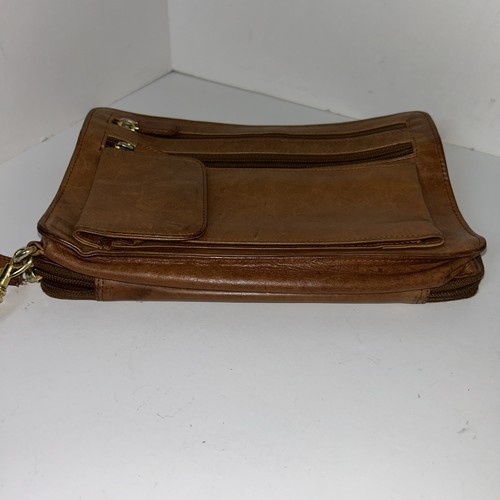 Vintage '90's Men’s Brown Leather Handbag By Exeter Ltd. Wristlet 9.25"x5.75" OD - Picture 5 of 18