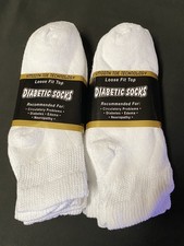 6 Pair White Quarter Crew Ankle Diabetic Socks Sz 9-11 Shoe Size 5-9 Non Binding