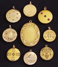 STUNNING LOT 10 VTG ANTIQUE GOLDFILLED ORNATE LOCKETS VICTORIAN DECO ART NOUVEAU