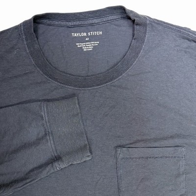 Taylor Stitch Shirt Mens Large 42 Navy Blue Cotton Hemp Long Sleeve Tee Pocket