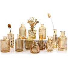 Gold Amber Glass Bud Vases Set of 12, Small Vases for Flowers, Champagne Mini...