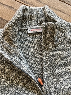Gran Sasso 1/4 Zip Sweater Size  L/XL Wool Cashmere Blend Gray & White Marbled