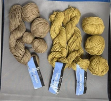 Berroco Tape Yarn Linen blend Linen Jeans Lot 3 full Skeins green & brown