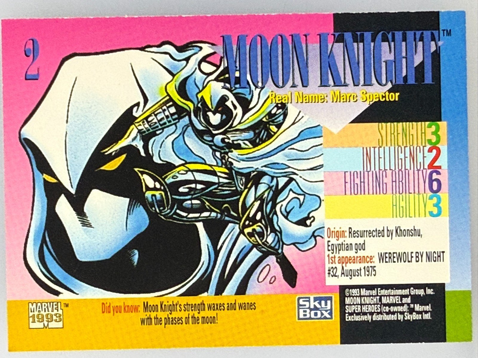 Moon Knight #2 Marvel 1993 Universe trading card — raw and PSA graded price guide