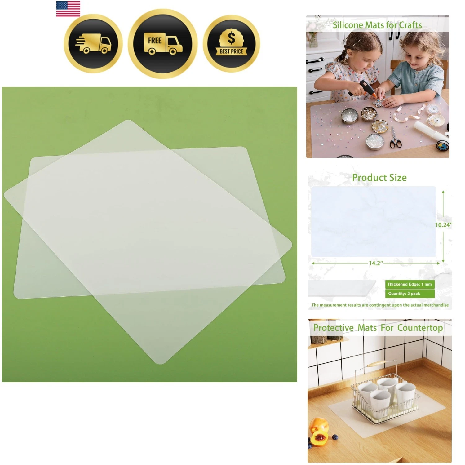 Clear Silicone Mat for Kitchen Counter, 10.24”x 14.2”1MM Non-slip Countertop ...