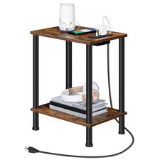 Side Table with Charging Station, Small End Table with USB Port and Outlet, N...